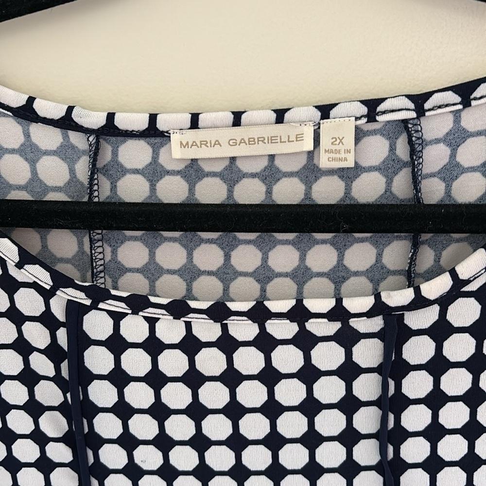 MARIA GABRIELLE Women’s 2X Plus Blue & White Dot Shirt - Picture 2 of 4